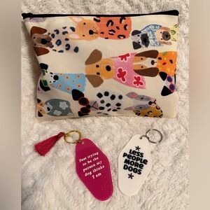 NWT! Colorful Dog Print Pouch with Fun Keychains